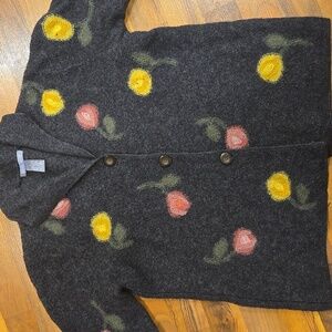 Carroll Reed Floral Button-Up Cardigan 100 Percent Wool